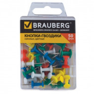 Кнопки-гвозди Brauberg (050 шт.) в пластиковой упаковке цветные
