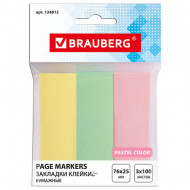 Стикеры-закладки Brauberg 3 цвета (100 л.) бумажные, 76х25мм