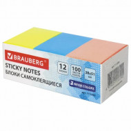 Стикер Brauberg 038х051 мм (12 блоков*100л) 3 неоновых цвета