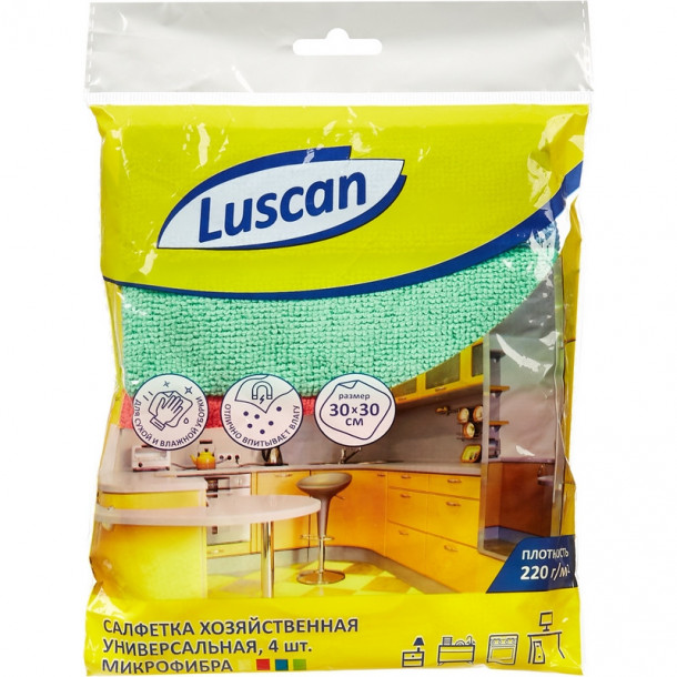 Салфетка из микрофибры универсальная Luscan 30*30см (4 шт), 220 г/м2