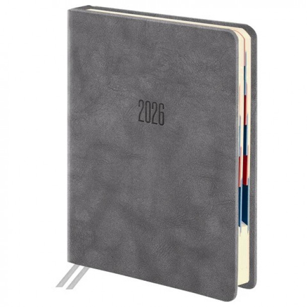 Ежедневник датированный 2026, В6, 125х173 мм, Galant Vivid, под кожу, серый