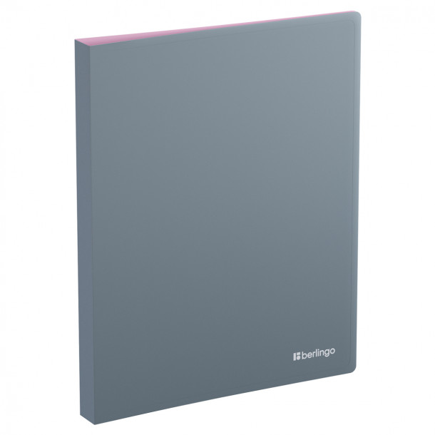 Папка 4 кольца А4 (25 мм.) Soft Touch Pro,  D-кольца, серая, внутр. лиловая, софт-тач
