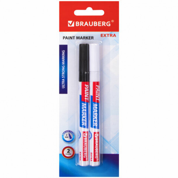 Маркер-краска лаковый BRAUBERG Extra 2 мм, набор 2 шт (белый/черный)