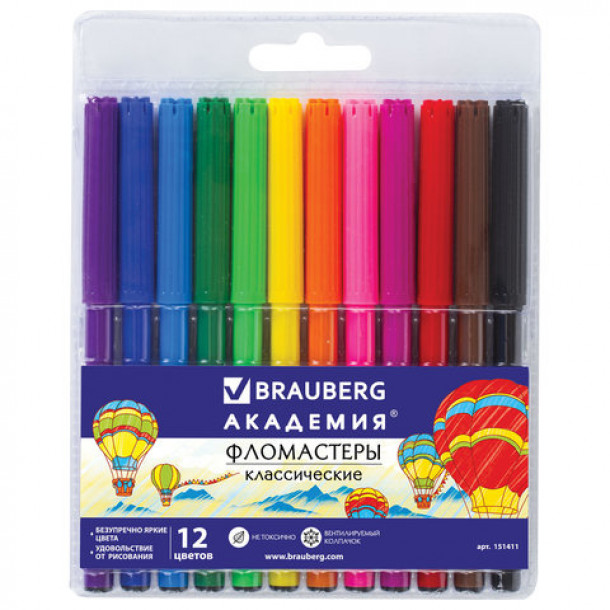 Фломастеры BRAUBERG Академия 12 цветов