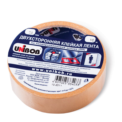 Скотч двухсторонний шириной 025 мм. (намотка 010 м.) на полипропиленовой основе Unibob