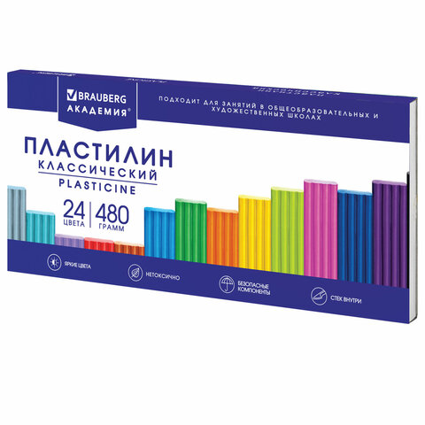 Пластилин Brauberg 24 цвета, 480г, со стеком, НДС 10%