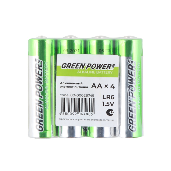 Green PowerLab Alkaline батарейки АА LR06 (спайка 4шт)  (пальчиковые)