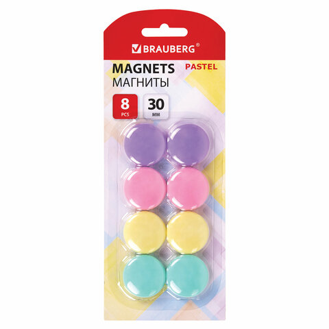 Магниты для досок Brauberg 3 см.(8 шт.) Pastel